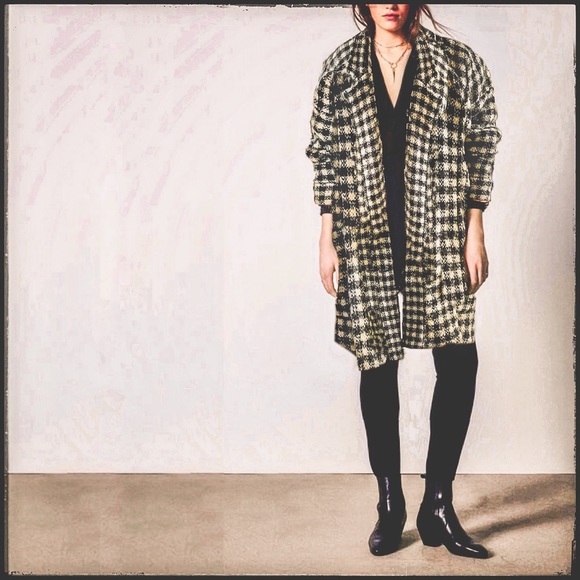 Mohair Wool Bouclé Constructed Black White Checked Coat Oversized Vintage Jacket